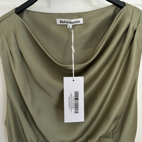 Reformation Dessa Dress NWT Midi Long Artichoke Green Maxi Cowl Neck Cocktail 4 - Picture 6 of 8